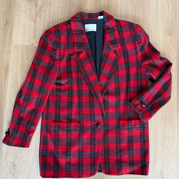 Vintage Red Plaid Holiday Wool Blazer - Picture 2 of 9